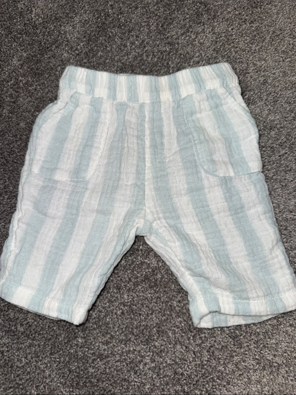 Baby Lightweight Striped Shorts - Mint/Light Blue & White